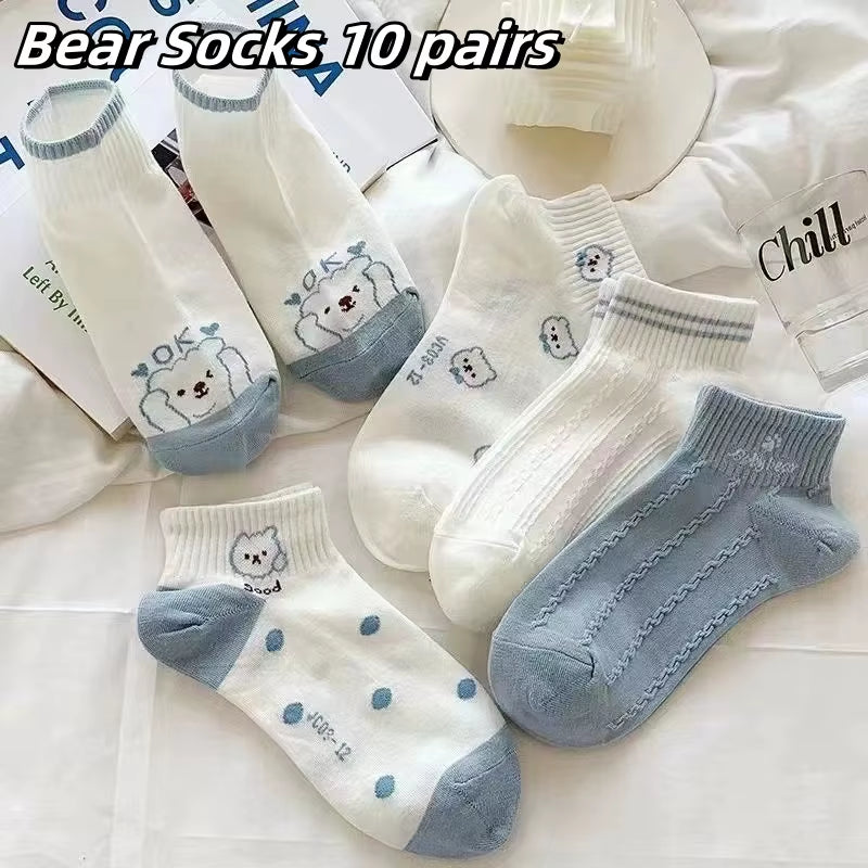 5 Pairs Womens Socks Lovely Cow Pattern Short Socks Creative Printing Socks Ankle Sock