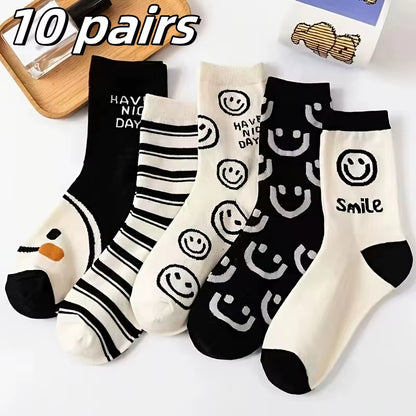 5 Pairs Womens Socks Lovely Cow Pattern Short Socks Creative Printing Socks Ankle Sock