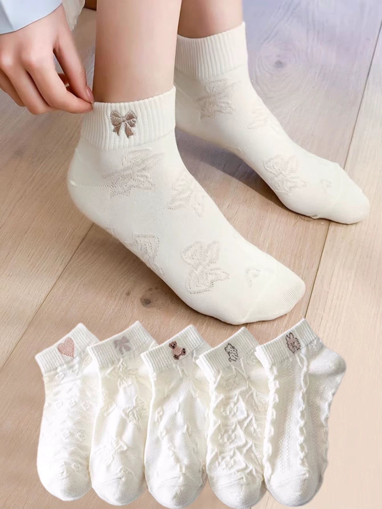 5 Pairs Womens Socks Lovely Cow Pattern Short Socks Creative Printing Socks Ankle Sock