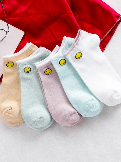 5 Pairs Womens Socks Lovely Cow Pattern Short Socks Creative Printing Socks Ankle Sock