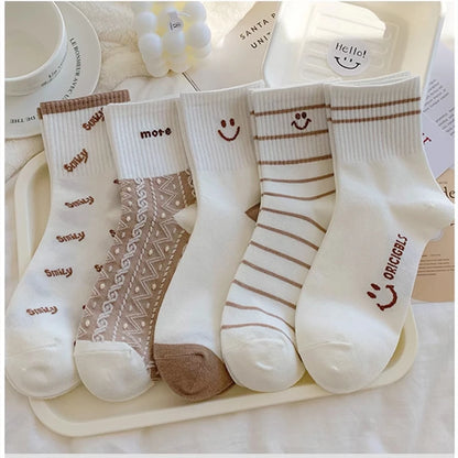 5 Pairs Womens Socks Lovely Cow Pattern Short Socks Creative Printing Socks Ankle Sock