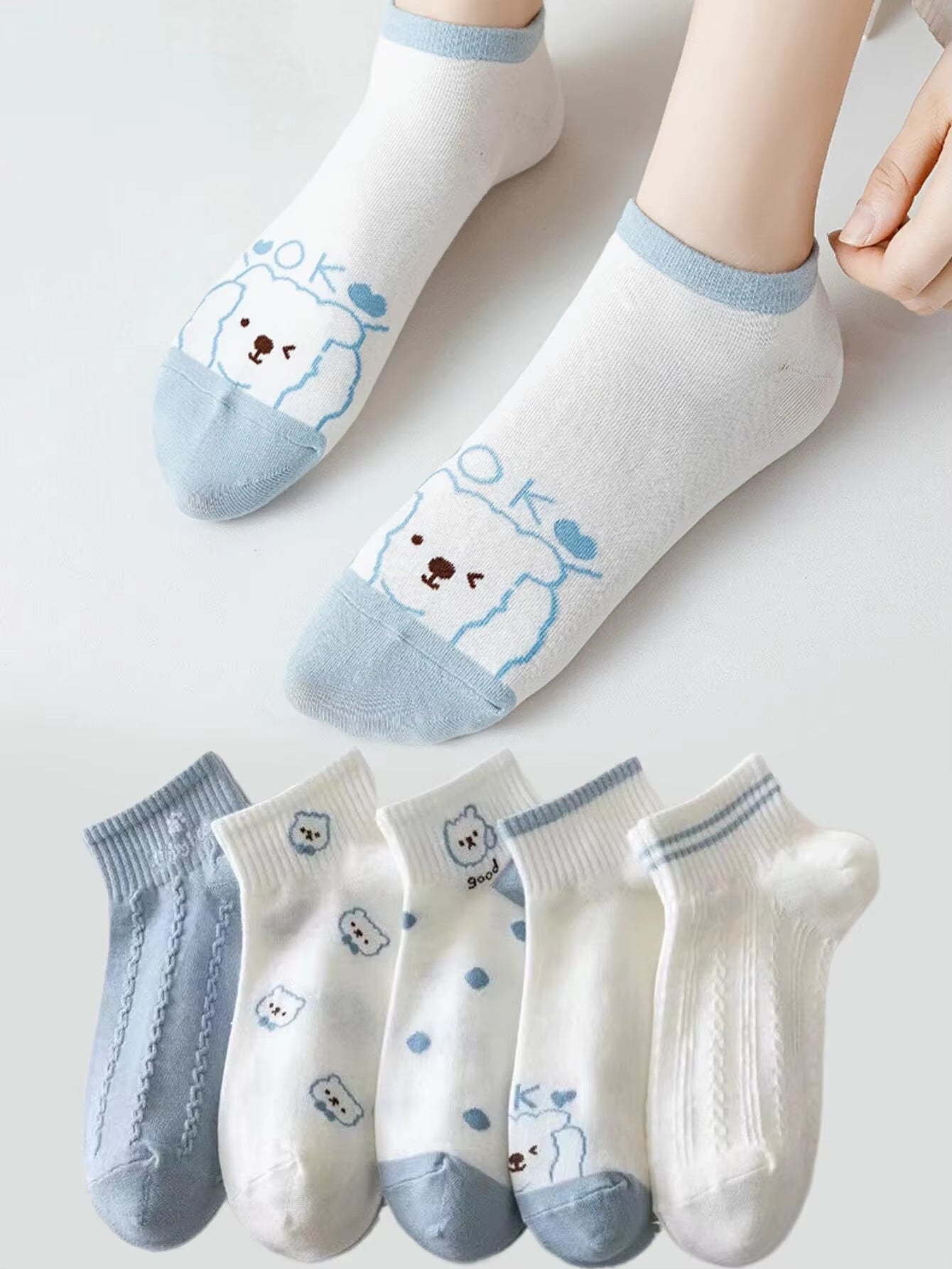 5 Pairs Womens Socks Lovely Cow Pattern Short Socks Creative Printing Socks Ankle Sock