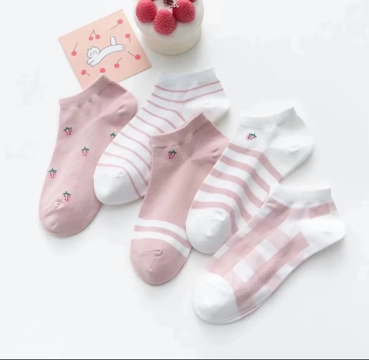 5 Pairs Womens Socks Lovely Cow Pattern Short Socks Creative Printing Socks Ankle Sock